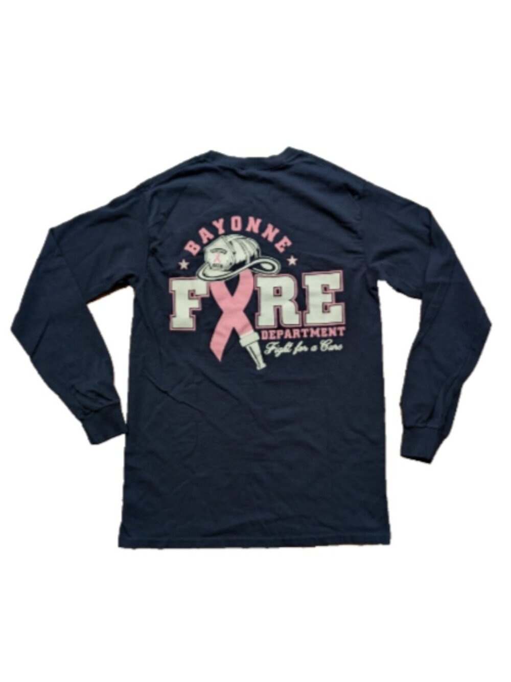 Breast Cancer Awareness Sz S Navy Bayonne NJ Rescue Firefighter Graphic T-Shirt